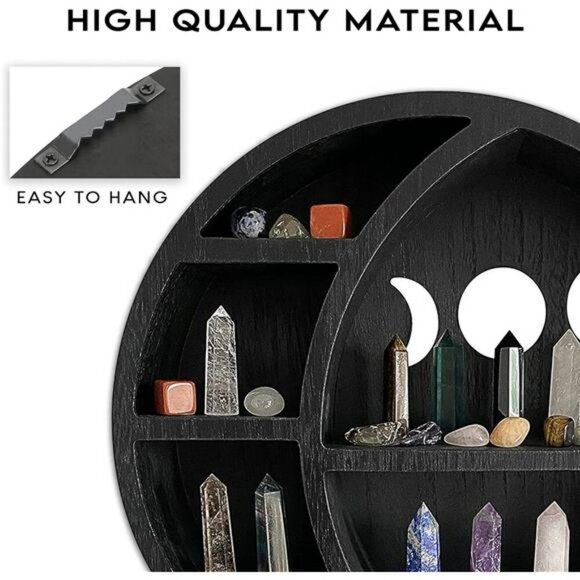 Moon Shelf Wall Decor Crystal Display Wooden Crescent Moon Phase Room Shelf - Picture 6 of 7